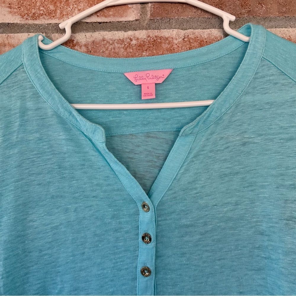 Lilly Pulitzer 100% Linen Mindy Tunic Top Turquoise Women’s Small Beach - Picture 2 of 9